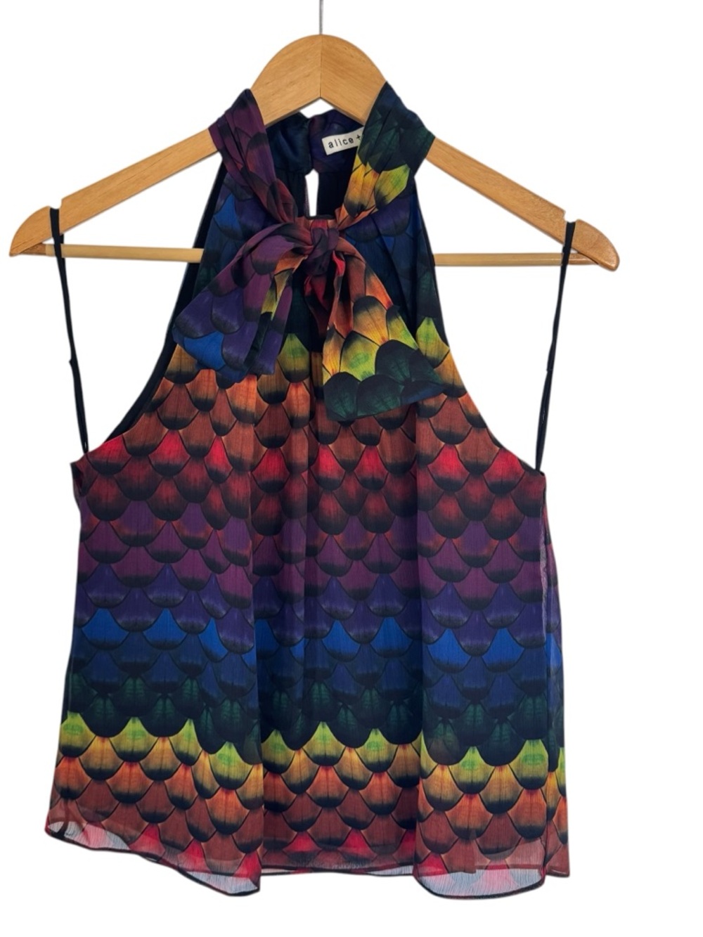 ALICE + OLIVIA Leia Multicolor Printed Georgette Halter Tank Cami Blouse Size S
